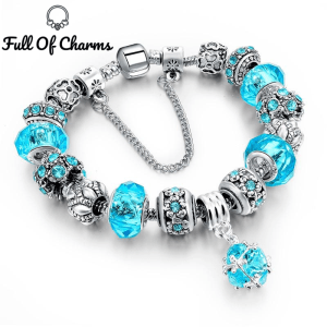 bracelet charms perle de cristal azur