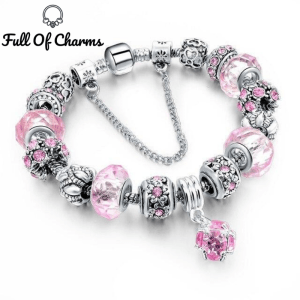 bracelet charms perle de cristal rose