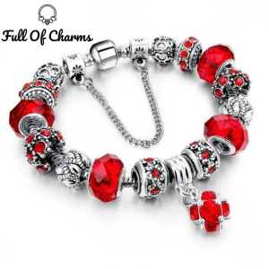 bracelet charms perle de cristal rouge